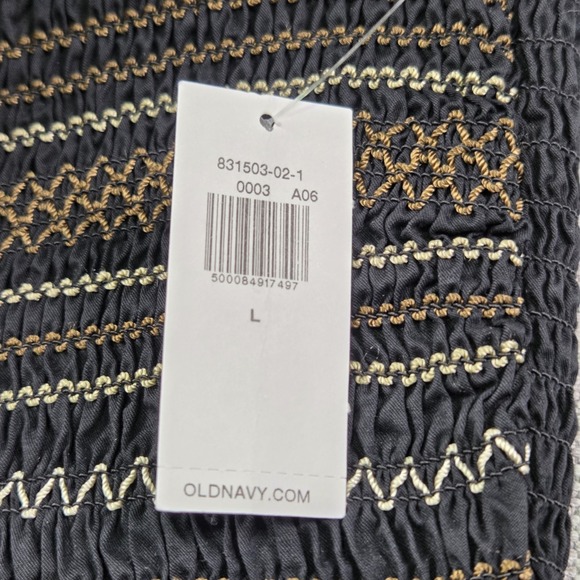 Old Navy Smocked Embroidered Black Maxi Dress Women's L Milkmaid Cottagecore New - Picture 6 of 10